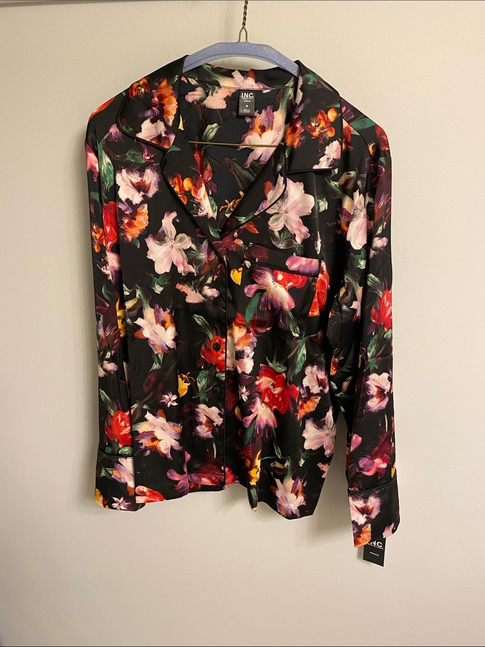 INC International Concepts Black Floral Satin Pajama Set - Picture 2 of 5